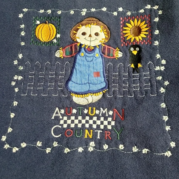 Vintage Pleasant Shade Autumn Country Scarecrow Fall Sweatshirt Sz L Made In USA - Picture 6 of 11